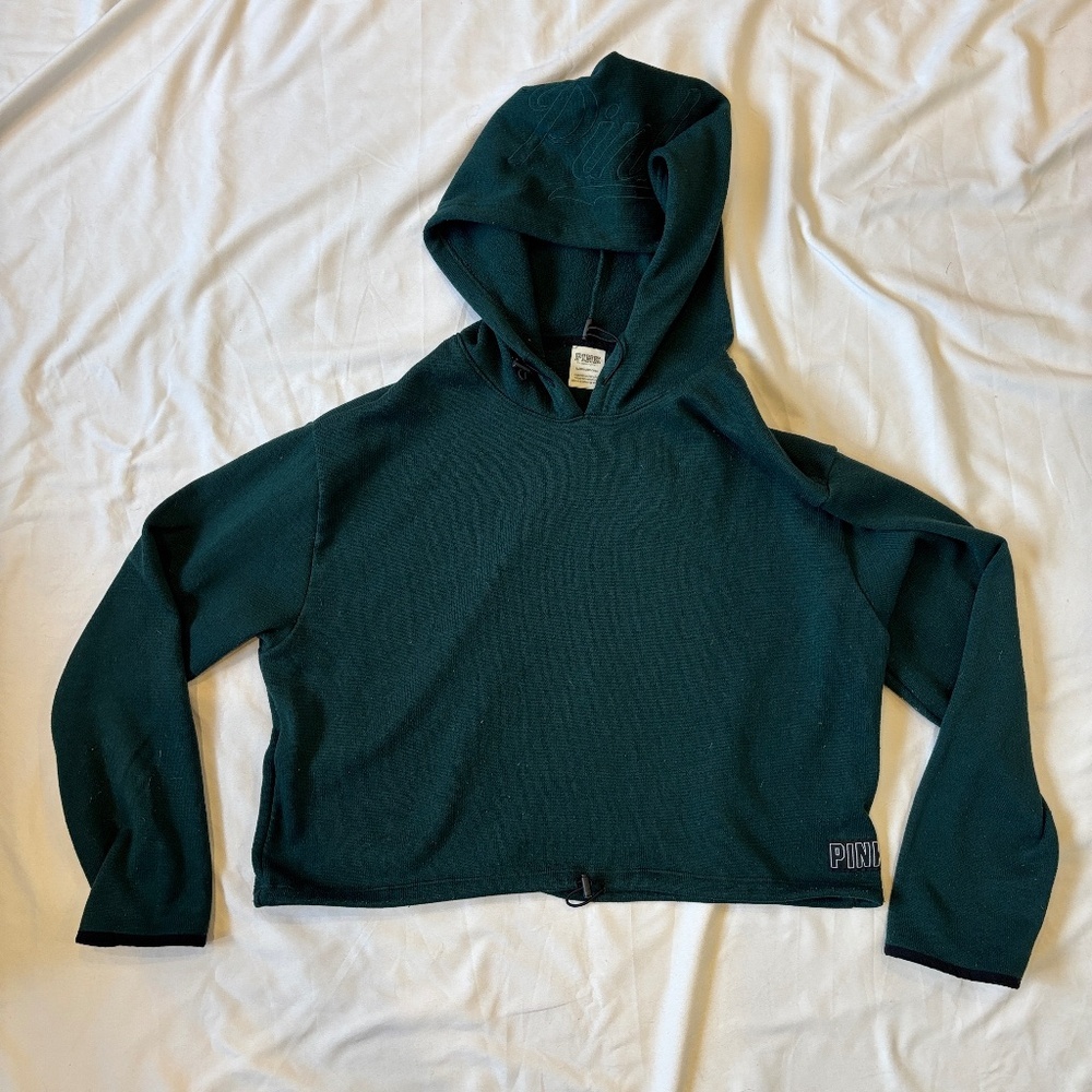 PINK Victoria’s Secret Green Cropped Hoodie Women’s XL Long Sleeve